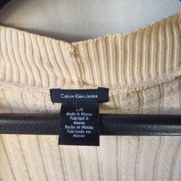 Calvin Klein Jeans Short Sleeve Open Cardigan Sweater Light Yellow Size Large - Picture 3 of 6